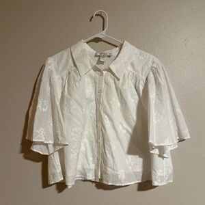 Caroline Constas White Floral Embroidered Boxy Blouse Size Large